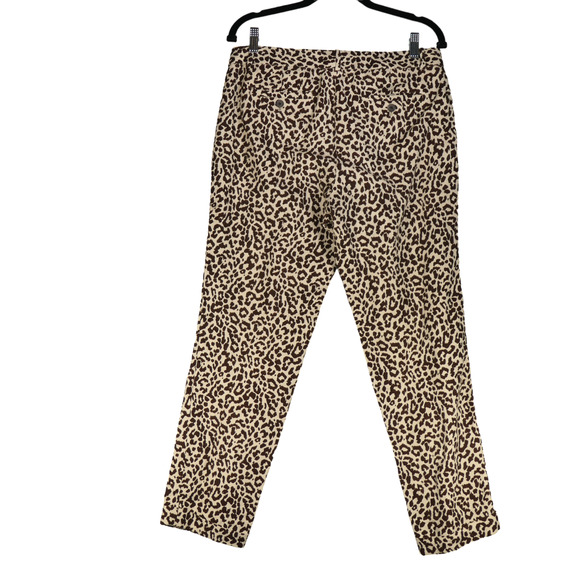J Crew Capri Pants Womens Size 6 Brown Linen Animal Print Casualcore Chic Trendy - Picture 9 of 13